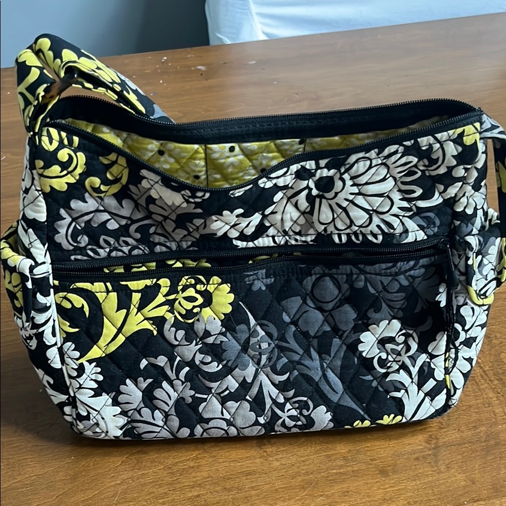 Vera Bradley Black and Yellow Shoulder Bag with Floral Design